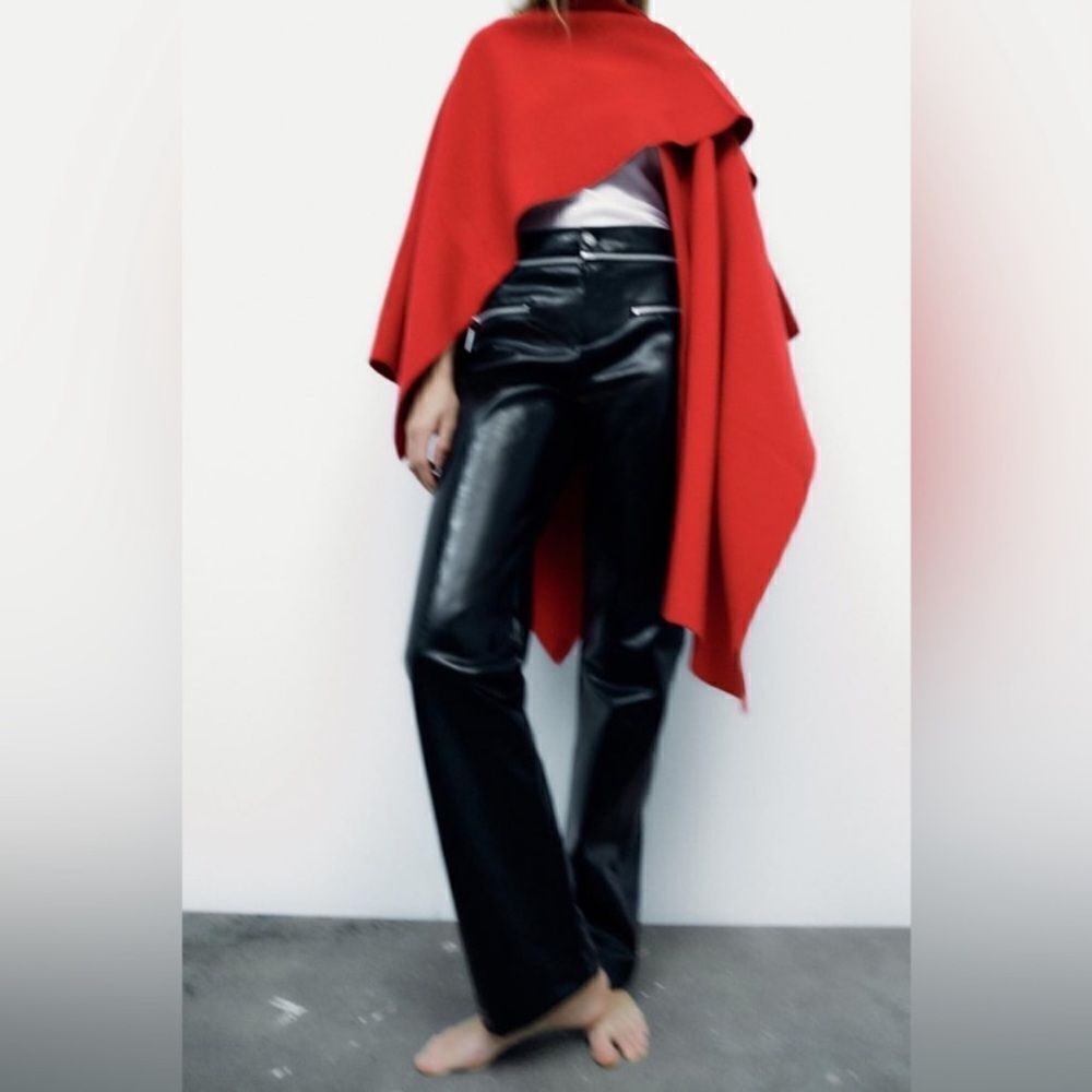 Zara ZIPPERED FAUX LEATHER PANTS Highwaisted zippered front Black Size XL
